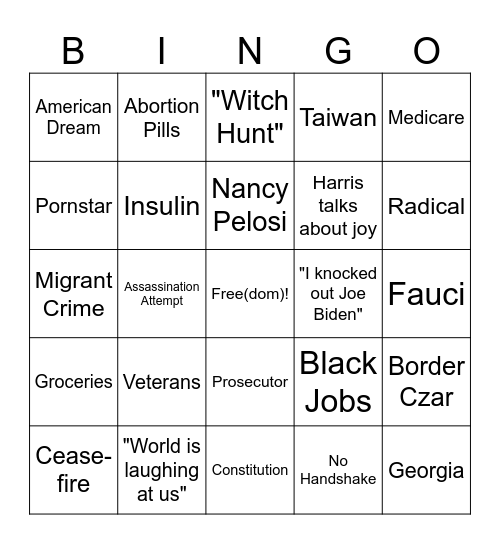 Presidential Debate Bingo Card