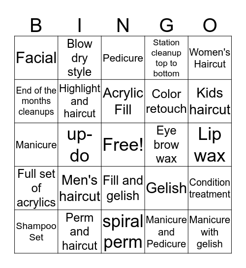 Cosmetology bingo Card