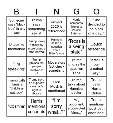 Debate Bingo 2 woooooo Bingo Card