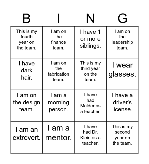 Robotics Icebreaker Bingo Card