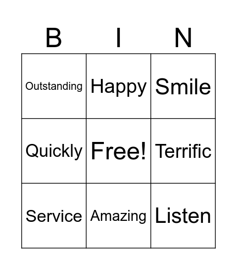 Customer Service Bingo Card