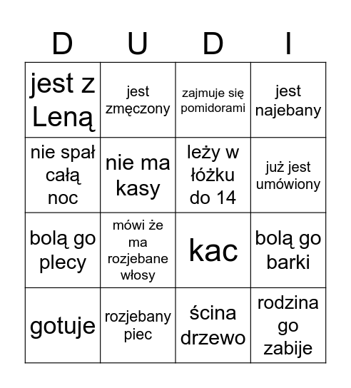 Dudar Bingo Card