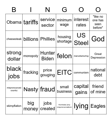 Debate Bingo 2024 Bingo Card