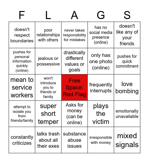 Red Flag Bingo Card