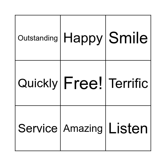 Customer Service Bingo Card