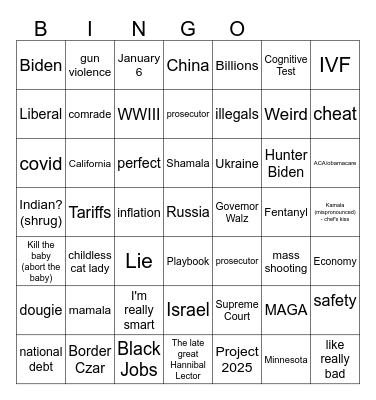 Debate Bingo Card