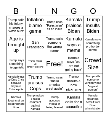 2024 Debate Bingo Card
