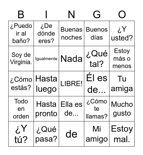 Introducciones Bingo Card