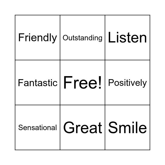 Customer Service Bingo Card