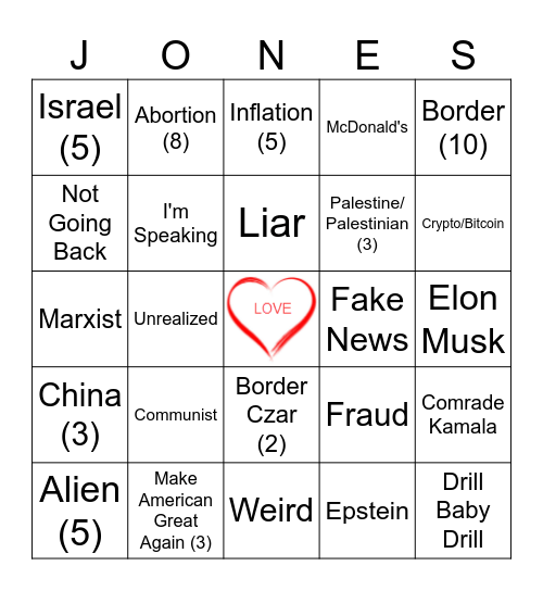 2024 Presidential Debate Bingo Card