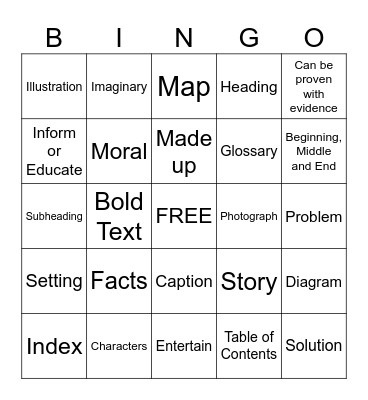 Fiction vs Nonfiction Bingo Card