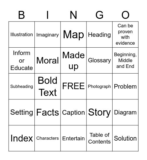 Fiction vs Nonfiction Bingo Card