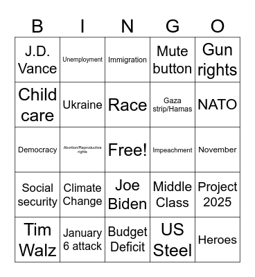 Sept. 2024 Presidential Debate Bingo Card