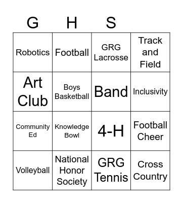 Activity Fair Bingo Card