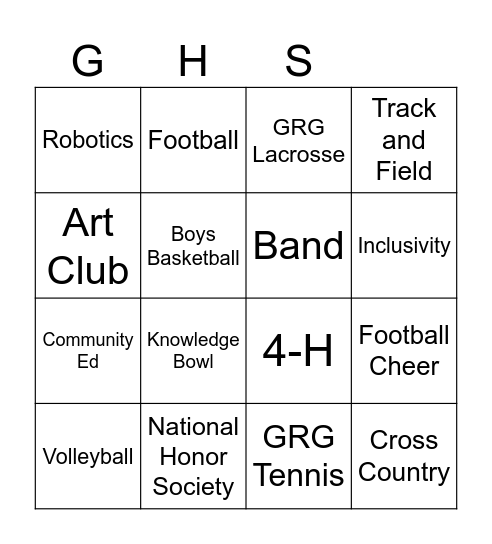 Activity Fair Bingo Card