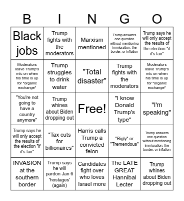 (Second) First Presidential Debate 2024 Bingo Card