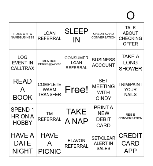 Sales & Self Care Bingo Card