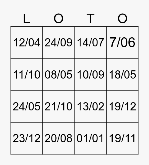 les dates de naissance Bingo Card