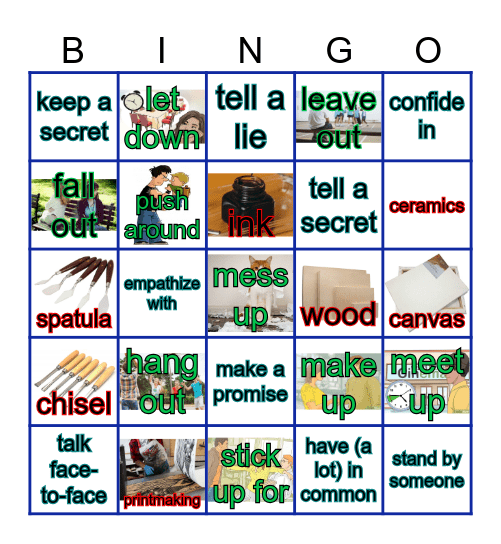 Vocabulary review Bingo Card