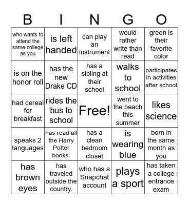 Find Someone who... Bingo Card