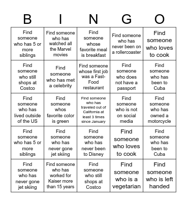 GET TO KNOW YOU Bingo Card