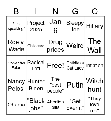 Presidential Debate Bingo Card