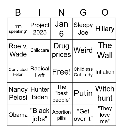 Presidential Debate Bingo Card