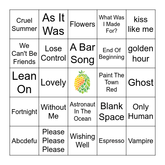 Punk Goes Pop Bingo Card