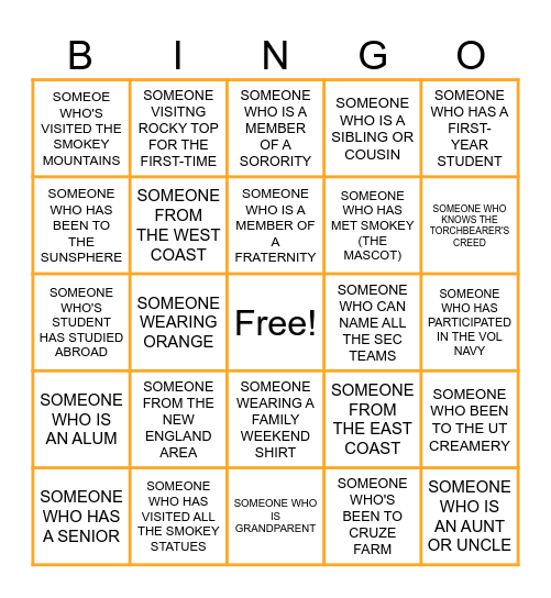 VOL FAMILY BINGO Card