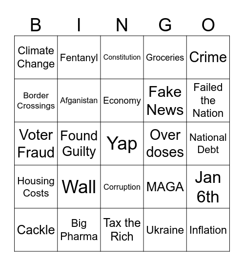 Political Bingo Card
