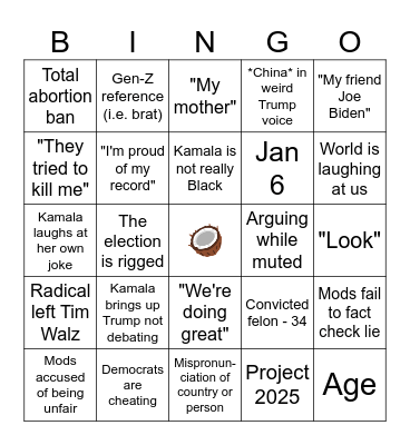 Debate Bingo Card