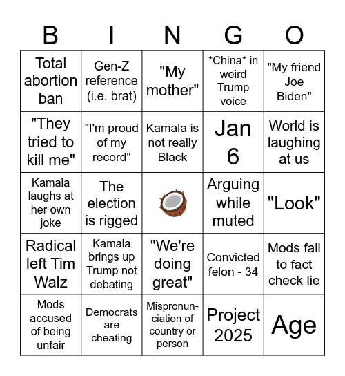 Debate Bingo Card