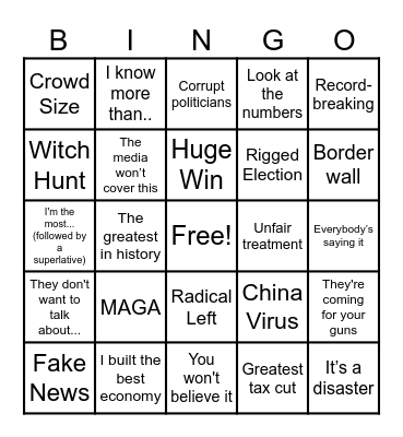 Trump/Harris Debate Bingo Card