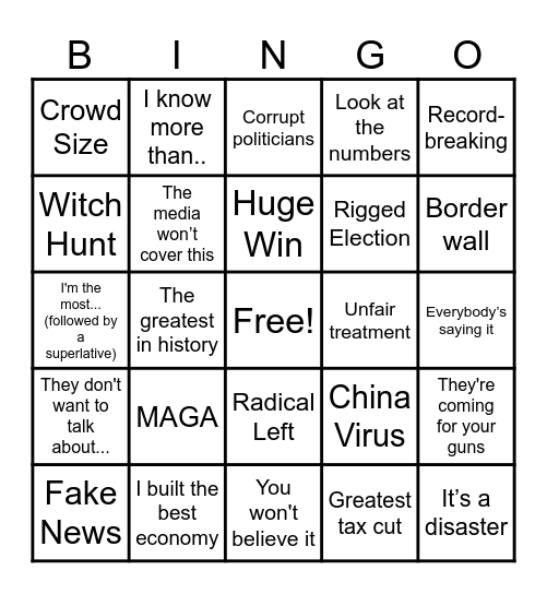 Trump/Harris Debate Bingo Card