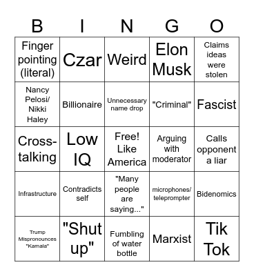 Presidential Depate September 2024 Bingo Card