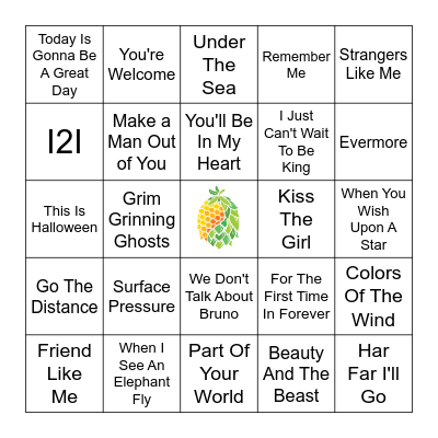 Punk Goes Disney Bingo Card