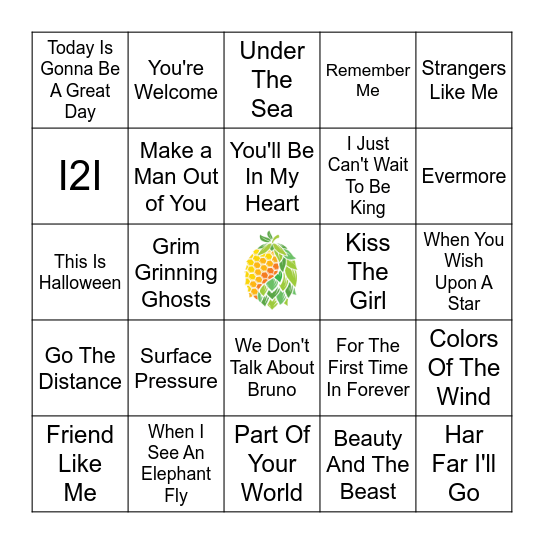 Punk Goes Disney Bingo Card