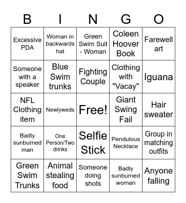 Tropical Vacation Bingo Card