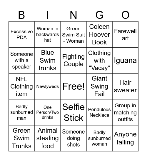 Tropical Vacation Bingo Card