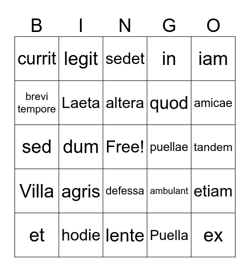 Ch. 1 & Ch. 2 Latin Bingo Card