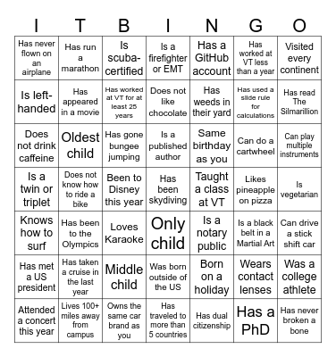 Humans of IT Bingo! Bingo Card