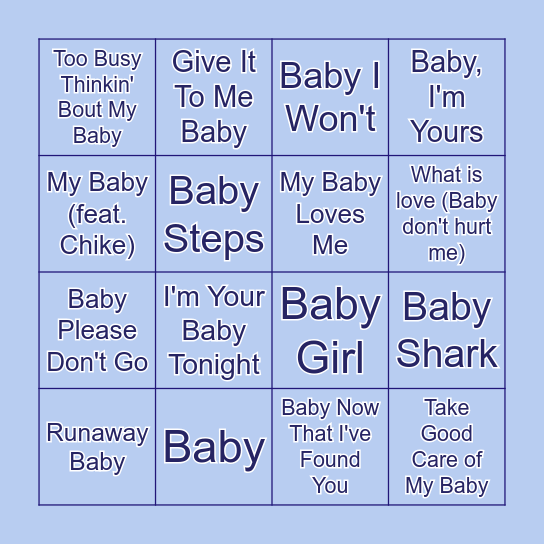 "Baby" Bingo Card