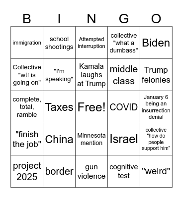 Debate 2024 Bingo Card