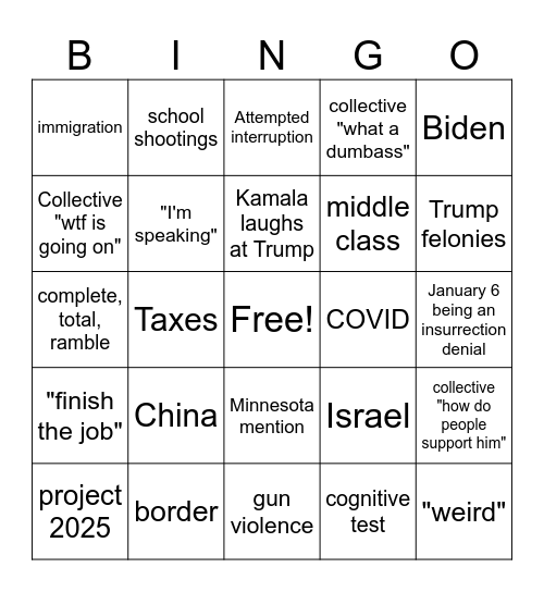 Debate 2024 Bingo Card