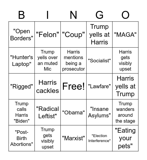 Debate Bingo Card