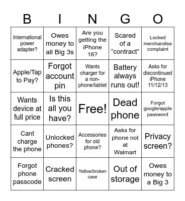 A Day in the Life Bingo Card