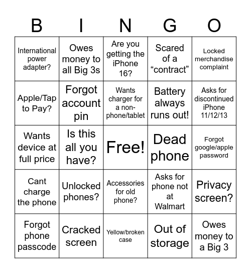 A Day in the Life Bingo Card