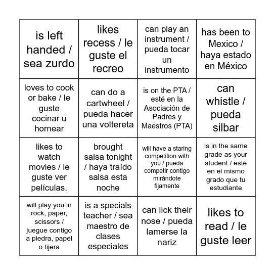 Find Someone who… / Encuentra a alguien que.. Bingo Card