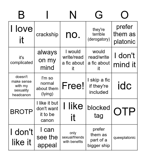 Ship opinion bingo Card