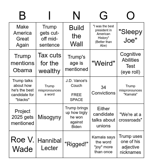 Debate Bingo Card